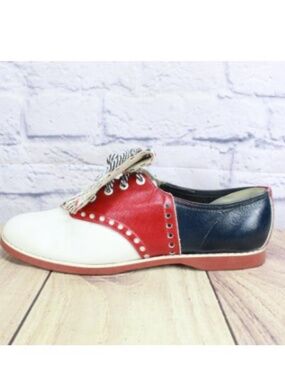 Vintage Musetti Saddle Shoes Red White Blue Leather Oxfords Womens Size 6.5 M